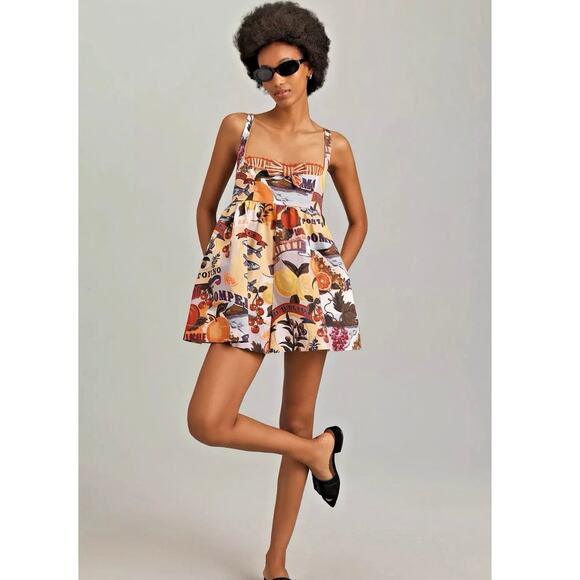 NWT MAEVE Layered Bustier Mini halter Romper jumpsuit vacation print orange Sm